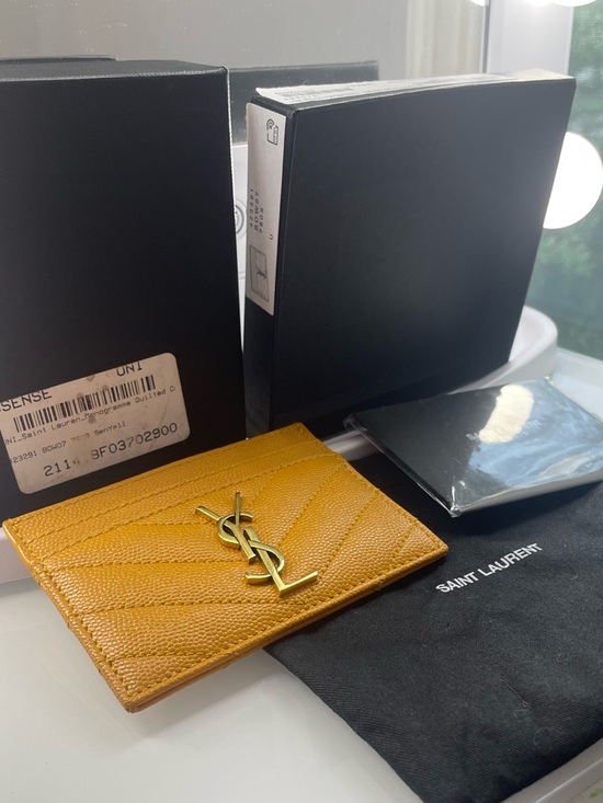 Saint Laurent Accessories - Authentic Saint Laurent Quilted Senape Yellow Leather Card Holder Gold YSL Logo